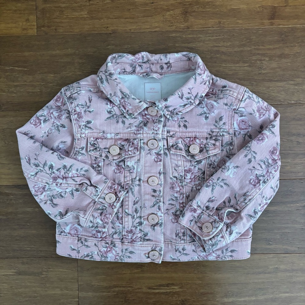 Gap x LoveShackFancy Toddler Girls Floral Denim Jacket 4T